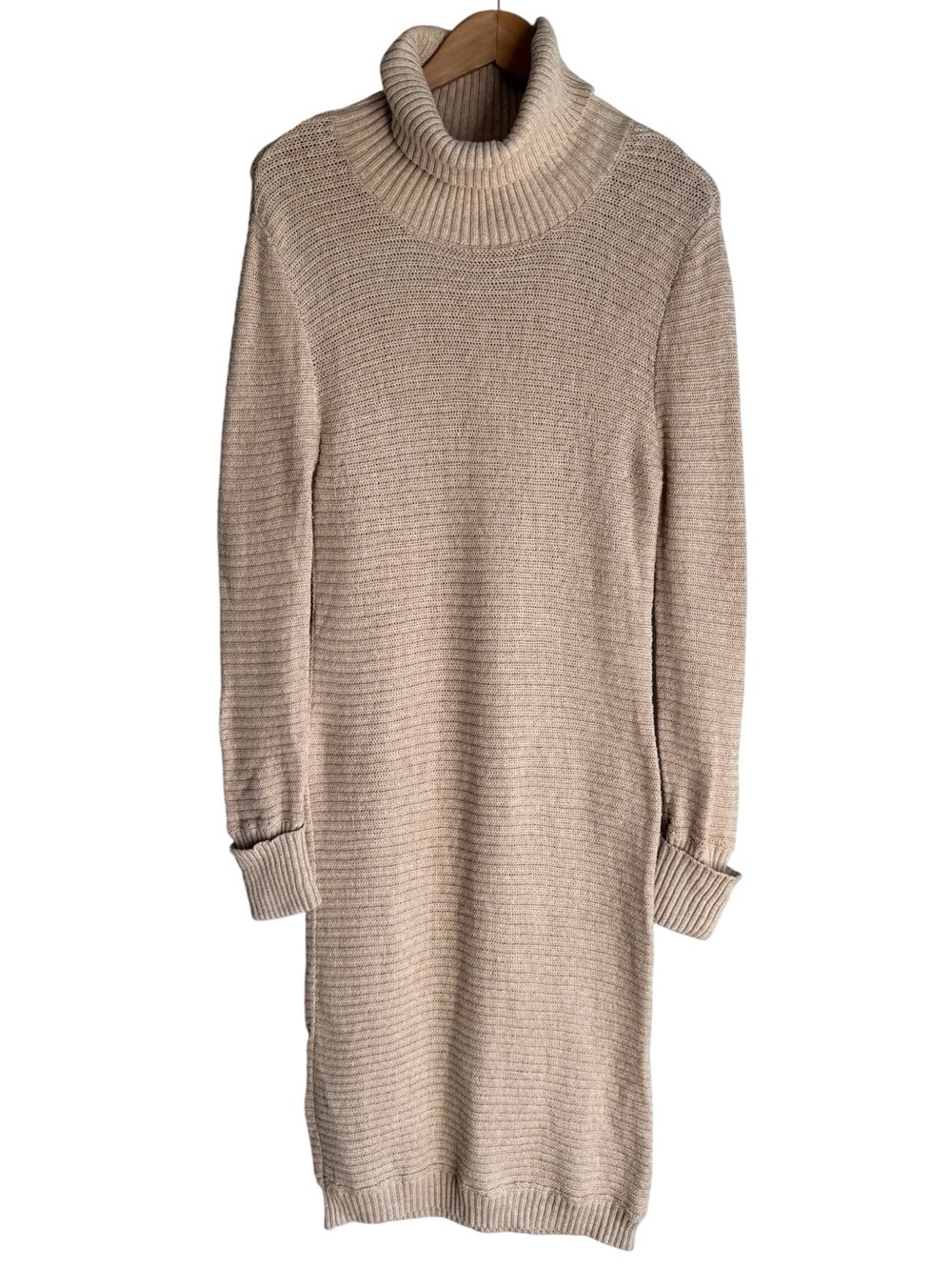 Down East Cotton Blend Turtleneck Sweater Dress Sz S Beige Long Sleeve Knit Fall